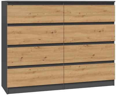 WHATSIZE ENTERPRISE – Moderna – Large Chest of Drawers – Contemporary 8 Drawer Wide, Tall Dresser & Bedside Drawers - Office, Lounge & Bedroom Furniture Storage Cabinet, Anthracite Artisan