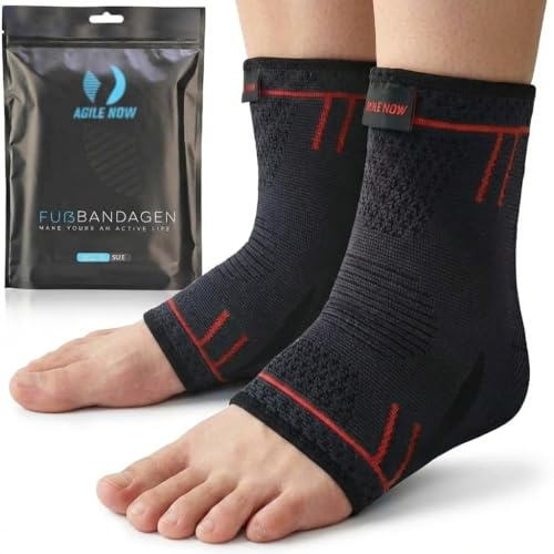 AGILE NOW® Sprunggelenkbandage 2er Set stabilisiert die Knöchel & schützt die Gelenke – Knöchelbandage für Damen & Herren – rutschfeste & atmungsaktive Fußbandage – passt in jeden Schuh (XL | Rot)