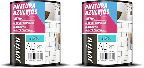 JOVIRA PINTURAS Peinture Carrelage Donnez une nouvelle image à votre cuisine et salle de bain. (750 ml, Turquoise) (Lot de 2)