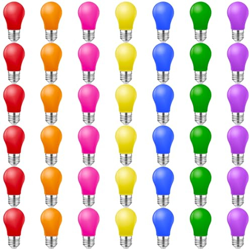 MZYOYO 42er Pack Bunte Glühbirnen E27,2W Farbige Glühbirne E27 LED Birne,E27 LED Bunt für Lichterkette,Bunte Glühbirnen außen,Party,Weihnachten Deko,Rot Grün Blau Orange Gelb Rosa Violett