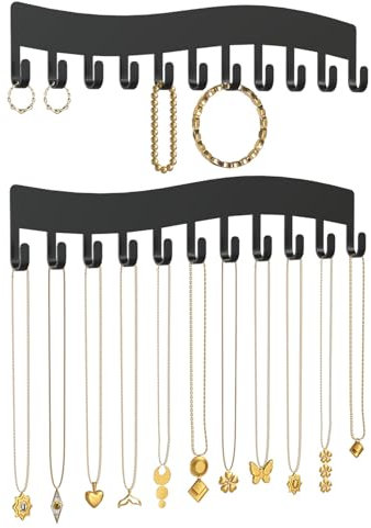 Kettenhalter Schmuckaufbewahrung Wand - Robuster Schmuck Organizer für Halsketten, Armbänder und Ohrringe - Wand-Halsketten-Organisator-Halter: Schmuck hängende Lagerung 2 PCS schwarz