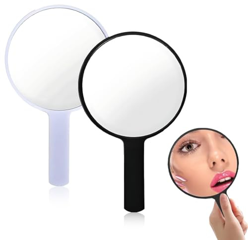 MEXRUMI 2 Specchio A Mano per Trucco，Specchio A Mano con Manico，Specchio Multiuso Rotondo Mirror da Bagno per Donna Parrucchiere,Trucco Quotidiano（Bianco E Nero）