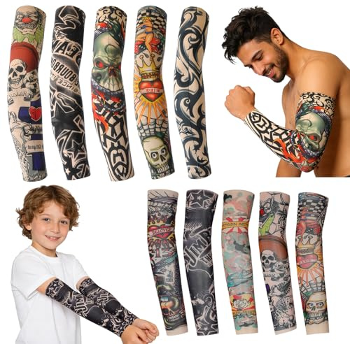 AXKIIN 5 maniche per tatuaggi per papà e figlio, protezione UV, in nylon, per attività all'aperto, carnevale, costume e feste