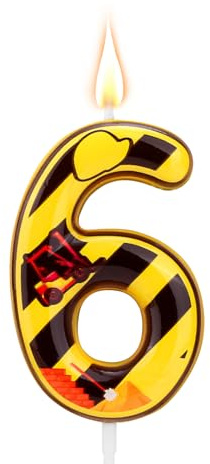 Bougie d'Anniversaire de Construction, Bougies de Chiffre Joyeux Anniversaire Décoration de Gâteau de Construction pour Fournitures de Fête d'Anniversaire sur le Thème de la Construction (Numéro 6)