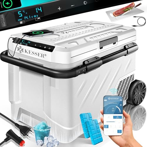 KESSER® Glacière électrique à Compression 61 litres Frigo Portable contrôle Tactile LED et de l'application USB 12/24V 230V Réfrigérateur jusqu'à -20 °C Blanc/Noir