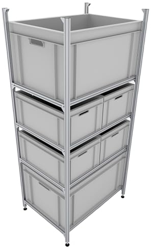 Tinobu Regalsystem für Wohnmobil Heckgarage, Heckregal 60x40cm mit 4 Etagen, Regal für Camper, passend für alle Euroboxen (4 Etagen - Herausnahme der Boxen zur Seite)