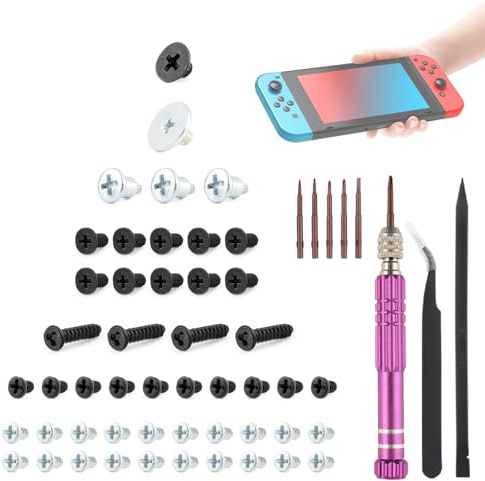 RongZy 40 Pièces Vis de Remplacement pour Nintendo Switch Vis de Rechange pour NS Switch Console Accessoires de Réparation(avec Outils)
