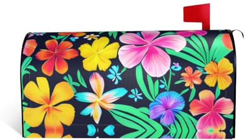 Fiori colorati È una copertura per cassetta postale in tessuto impermeabile con una stampa su un lato e un'apertura curva su un lato.