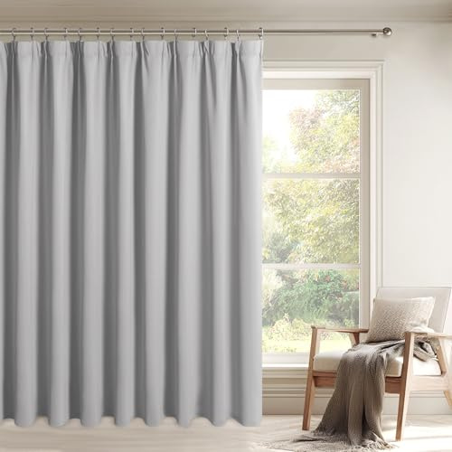 DWCN Raumteiler Vorhang Blickdicht Breite Gardinen Kräuselband Schienen | 245x300cm(HxB) 1er-Set Silber Grau Raumtrenner Thermovorhang mit Krawatten für Schiene Wohnzimmer Schlafzimmer UV-schutz