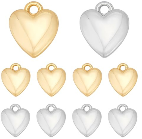 WADORN 10 Stück 3D Herz Anhänger 18 Karat Vergoldet, 2 Farbe Messing Kleine Herzanhänger Armband Halskette Ohrring Baumeln Anhänger Mit Ring Für DIY Handwerk Schmuckherstellung
