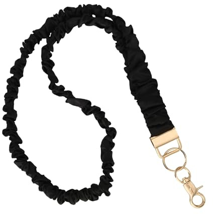 lasuroa Lanyard Scrunchie Élastique pour Badges d'Identité Clés, Collier Enseignants avec Clip de Sécurité Élastique Doux Porte-carte Porte-clés pour Femmes Infirmières Médecins (Noir)