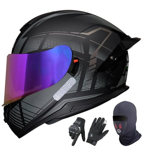 GAORUTO Casque de Moto Intégral pour Adultes, Homme et Femme, Casque Jet avec Visières Teintées, Scooter, Motocross, Homologué ECE 22.06 J,L (59-60cm)
