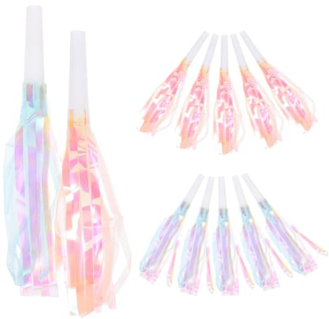 iplusmile 12 piezas Silbatos de Fiesta Infantiles Coloridos con Flecos Pequeños para Cumpleaños Deportivos Bocinas de Ruido Portátiles Azul y Naranja