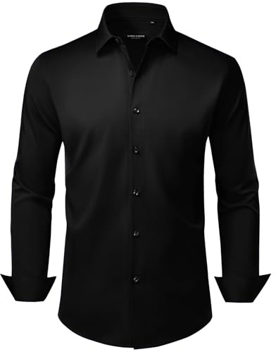 Alimens & Gentle Black Shirt Men Long Sleeve Stretch Business Casual Regular Fit Button Down Dress Shirts S