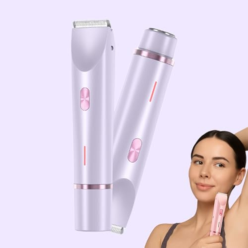 Rasierer, 2-in-1 Damen Körperrasierer, Intimbereich für Frauen, Doppelkopf Bikini Trimmer Damen Für Gesicht Körper Bein, Nass & Trocken, Sanfte Rasur (Lila)