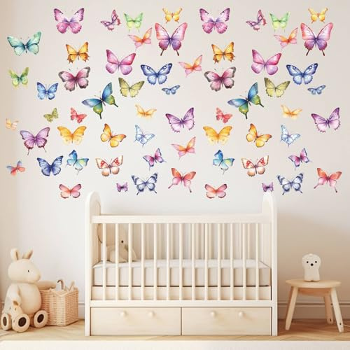 Funalix Schmetterlinge Deko Selbstklebend,3D Schmetterlings Wandaufkleber,Wandtattoo Aquarell Schmetterlinge,Bunt Schmetterling Wandaufkleber für Wohnzimmer & Kinderzimmer(11.8x23.6inch)