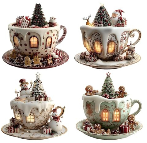Yiohejy Lot de 4 tasses à café en acrylique pour sapin de Noël, décoration à suspendre, décoration pour chevet, bibliothèque, sac fourre-tout