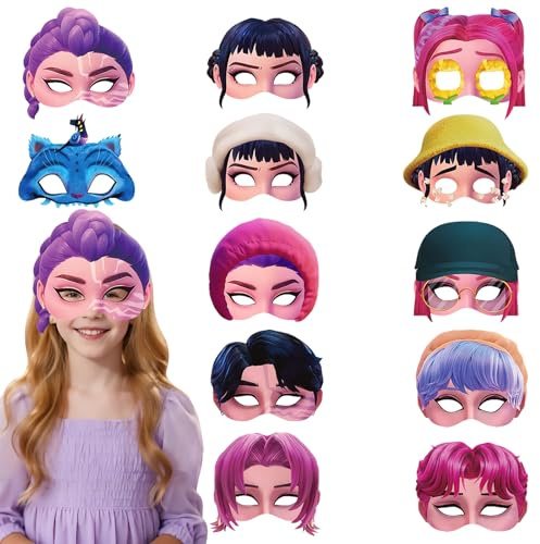 YOUYIKE 12 Stück Maske Party für Kinder Erwachsener Hunters Merch Papier Cosplay Maske Geburtstag Augenmaske set mit Gummiband für Karneval Halloween Fasching Maskerade Dekorieren