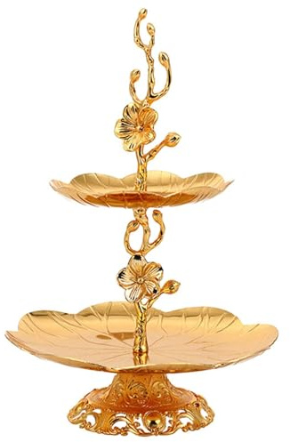 Guangcailun Elegante alzata per torta a 2 piani in oro per dessert di nozze e compleanni. Alzata per cupcake con piatto per esposizione di dessert a 2 piani in oro.