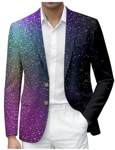 Blazer Homme De Fête Imprimé Paillette Bouton Costume De Carnaval Col Châle Slim Fit Blazer De Loisirs Brillant Coupe Ajustée Veste De Smoking Soirée Festives Disco Party Costume Manteau