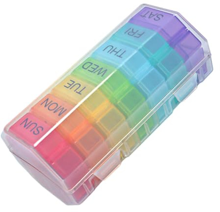 COLLBATH Contenitore Portatile per Medicinali Settimanale 28 Scomparti Organizer Pillole Trasparente Multicolore Divisori Custodia Compatta per Viaggi Casa e Ufficio