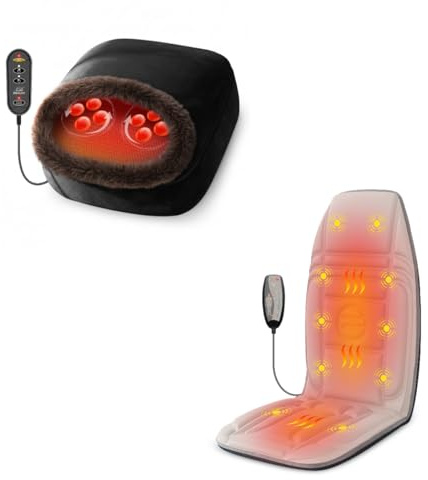 Snailax Shiatsu-Fußmassagegerät mit Wärme (Schwarz) und Snailax Massagesitzauflage mit Wärme und Vibration (Beige) Bundle