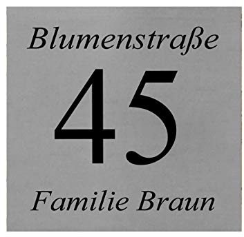 ID Hausnummer Schild mit Gravur nach Wunsch Edelstahl in 5 Größen mit 4 Bohrungen (15x10 cm)