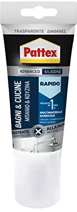 Pattex Bagni&Cucine Rapido, Trasparente, Silicone trasparente sigillante ad asciugatura rapida, Sigillante bagno impermeabile, Sigillante antimuffa in tubo, 1x150ml