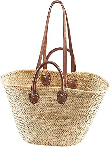 Kobolo Ibizatasche Strandtasche Korbtasche Palmblatttasche - Lederhenkel - ca 50x15x30 cm