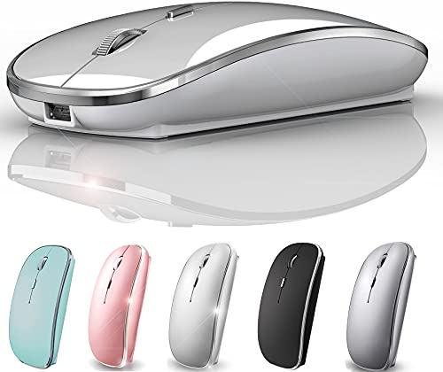 Rechargeable Bluetooth Mouse Wireless Bluetooth Mouse for iPad pro iPad Air Mac MacBook Pro MacBook Air Laptop Chromebook Windows HP DELL (Silver)