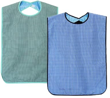 ADOROU Lätzchen für Erwachsene, wasserdicht, 2 Stück, waschbar, wiederverwendbar, mit Krümelfach und Klettverschluss, für ältere Männer, Frauen, Senioren (Blume +