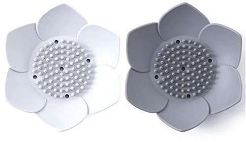 Japanische Blumen-Seifenschale aus Silikon - Packung mit 2 Seifenhaltern (weiß & grau)