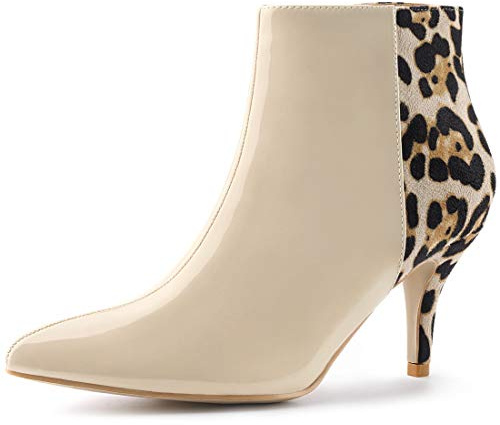 Allegra K Femme Bottines à Talons Aiguilles à Imprimé Léopard Couleur Contrastée Beige 35