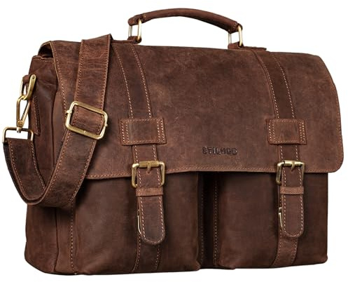 STILORD Zeus Große Leder Aktentasche Vintage Lehrertasche Businesstasche 15,6 Zoll Laptoptasche XL Umhängetasche Herren Damen Echtleder aufsteckbar Farbe:Veleta - braun