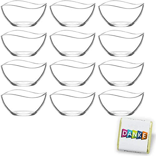 12 Stück Glasschalen im Set, Design Snack Schalen Frühstück oder Party, Vorspeise Glasschale, Dessertschale, Knabberschale aus Glas, 300ml Gläser, Müsli Glasschüsseln (Vira)