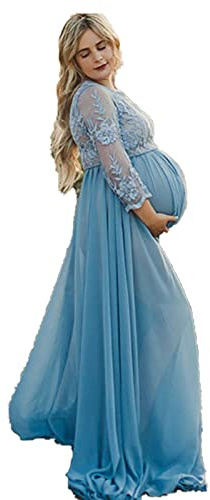 Yajun Spets moderskap fotografi klänningar maxiklänning elegant kvinnor lång graviditet kläder för baby shower, plus storlek klänning