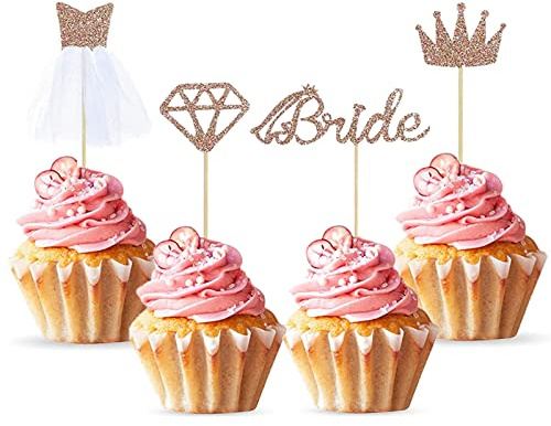 Bymivofun 24 stycken glitter brud tårtlock, bride diamond crown brudklänning cupcake topper, för brudfest, unga säljare, möhippor partytillbehör