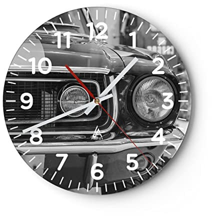 ARTTOR Orologio da Parete in Vetro Ford Mustang Mach 40x40cm Piccolo Moderno Orologio da Muro Per Casa Cucina Soggiorno Silenzioso Wall Clock Decorazione Orologio da Appendere - C4AR40x40-4619