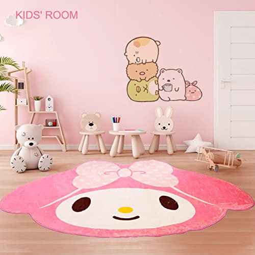 My Melody Rosa Teppich für Schlafzimmer, 152 cm, Kawaii-Zimmerdekoration, flauschiger Anime-Teppich, niedliche rutschfeste Bodenmatte für Wohnzimmer, Kinderzimmer, Nachttisch, drinnen und draußen