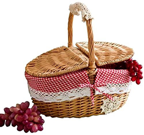 CIYAZA Panier en Osier Fait à la Main en Osier Camping Pique-Nique Panier Couleur Shopping poignée Panier Panier en Osier Rangement en Bois et Pique-Nique Camping
