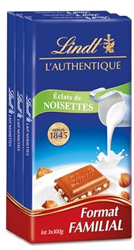 Lindt - Lot de 3 Tablettes L'AUTHENTIQUE - Chocolat au Lait Noisettes, 3x100g