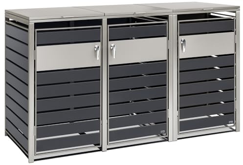 Zelsius Mülltonnenbox 3er Mülltonnen | 120-240 Liter | Anthrazit | inkl. Erweiterungsmöglichkeit | Mülltonnenhäusschen, Mülleimerboxen, 3er Abfalltonnenbox, 3 Tonnen
