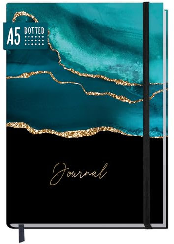 paper&you® dotted Journal A5 mit Gummiband Shiny Teal 156 Seiten, Notizbuch gepunktet, Tagebuch - nachhaltig & klimafreundlich