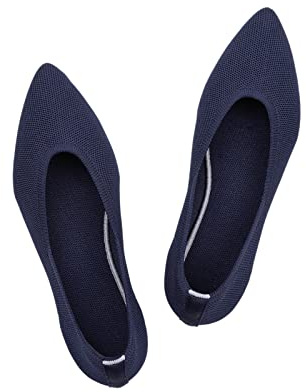 Frank Mully Frauen Spitze Zehe Ballett Flach Strickkleid Schuhe Low Wedge Komfort Slip On Flats Für Frau Klassische, Blau, 40 EU