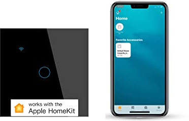 Smart Touch Light Switch 1 Gang 1 Way WiFi Wall Switch Works with Apple HomeKit, Alexa and Google Home, App/Voice Control, Glass Panel with LED Backlight, 10A 300W Neutral Wire Required Black