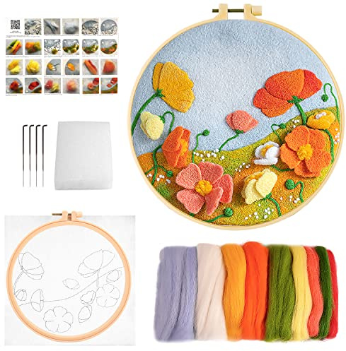 Nadelfilz-Set, Wollmalfilz mit Anleitung (evtl. nicht in deutscher Sprache), Bilderrahmen-Pad und Werkzeuge, Nadelfilz-Set für Anfänger, Kinder, Erwachsene, Filz-Malset für Heimbüro-Dekoration