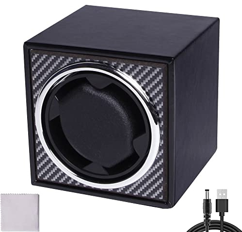 Automatic Watch Winder with Soft Flexible Watch Pillow AC Adapter Quiet Motor 2 Rotation Modes 1 Slot (Carbon Fiber)