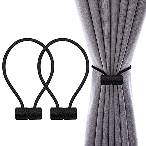 VEGCOO Magnetische Vorhang Raffhalter Schwarz 2 Stück, Vorhang Raffhalter Schnallen Holdbacks Halter Haken Clip für Zuhause Schlafzimmer Büro Dekorativer Vorhang (Schwarz)
