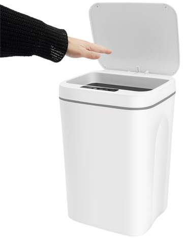 WDZCZDoo Automatischer Sensor-Mülleimer 16L - Berührungslos mit IPX5 Wasserschutz - Weißer Abfalleimer für Küche/Bad/Büro - Inkl. Müllsackbox & LED-Beleuchtung ﻿