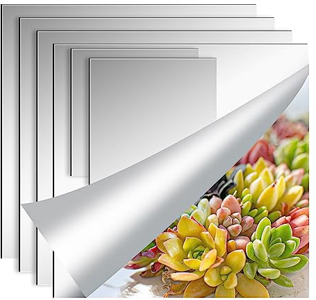 6 Stück Spiegel-Wandaufkleber, HD-Spiegel, ohne Glas, 4 Stück, 30 x 30 cm, selbstklebend, 2 Stück, 15 x 15 cm, große Wandspiegel, rahmenlos, für Schränke Wohnzimmer (30 x 30 cm)